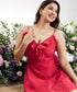 Frilled Deep Vneck Red Cotton Dress